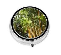 WZYWHJ Fresh Green Plants Prints Circular Medicine Box Storage, Portable Travel with compartments, mini Pill Dispenser