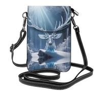 WZYWHJ Frost Crystal Antlers printing Women's leather phone bag crossbody package with adjustable shoulder strap