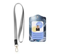 Wzywhj Frost Crystal Antlers Printing Work Badge Protective Sheath, Leather Identification Card Cover with Detachable Hanging Rope Set