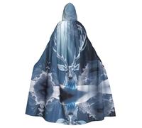 WZYWHJ Frost Crystal Antlers Prints aldult Quality Cosplay Poncho Hooded Cloak for men and women Halloween