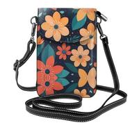 WZYWHJ Geometric flowers Prints Women's leather phone bag crossbody package with adjustable shoulder strap