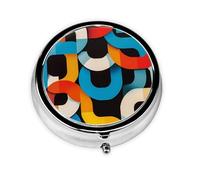 WZYWHJ Geometric Patterns Prints Circular medicine box storage, portable travel with compartments, mini pill dispenser