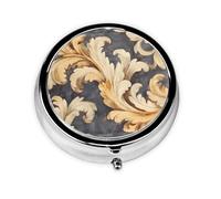 WZYWHJ Golden Curling Grass Pattern Circular Medicine Box Storage, Portable Travel with compartments, mini Pill Dispenser