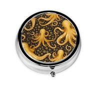 WZYWHJ Golden Octopus Pattern Circular Medicine Box Storage, Portable Travel with compartments, mini Pill Dispenser