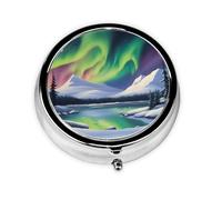 WZYWHJ Gorgeous Northern Lights Prints Circular medicine box storage, portable travel with compartments, mini pill dispenser