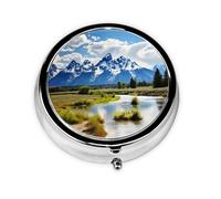 WZYWHJ grand teton national park Printed Circular medicine box storage, portable travel with compartments, mini pill dispenser