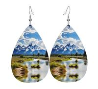 WZYWHJ grand teton national park Printed Ladies' leather earrings, simple water droplet pendant, fashionable holiday gift