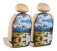 WZYWHJ grand teton national park Printing Car rear seat anti kick pad 2-piece set multifunctional storage bag seat cover protector