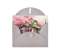 WZYWHJ Gray Holiday Greeting Card 6x4 in with Envelope for Christmas, Birthday, Valentine's Day, Party Invitation Café Cherry Blossom Pattern
