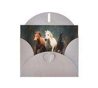 WZYWHJ Gray Holiday Greeting Card 6x4 in with Envelope for Christmas, Birthday, Valentine's Day, Party Invitation Three Galloping Horses Printed