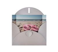 WZYWHJ Gray Holiday Greeting Card 6x4 in with Envelope for Christmas, Birthday, Valentine's Day, Party Invitation Pink flip flops on the beach Printed