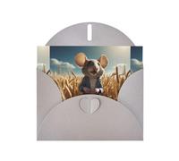 WZYWHJ Gray Holiday Greeting Card 6x4 in with Envelope for Christmas, Birthday, Valentine's Day, Party Invitation Mouse on the wheat field Printed