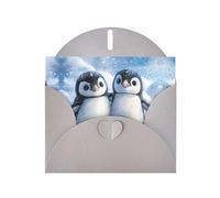 WZYWHJ Gray Holiday Greeting Card for Christmas, Birthday, Anniversary & more A pair of little penguins Pattern