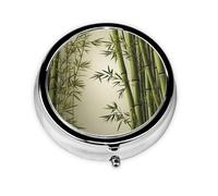 WZYWHJ Green Bamboo Pattern Circular Medicine Box Storage, Portable Travel with compartments, mini Pill Dispenser
