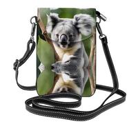 WZYWHJ Green leaf koala printing Women's leather phone bag crossbody package with adjustable shoulder strap