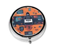 WZYWHJ Hacker Attack printing Circular medicine box storage, portable travel with compartments, mini pill dispenser
