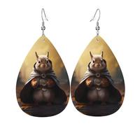 WZYWHJ Handsome caped squirrel Picture Ladies' leather earrings, simple water droplet pendant, fashionable holiday gift