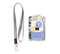WZYWHJ Happy Birds Flying Pattern Work Badge Protective Sheath, Leather Identification Card Cover with Detachable Hanging Rope Set
