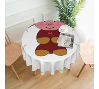 WZYWHJ Happy cartoon pig Printed Round long tablecloth anti overflow and wrinkle resistant dining table cloth 60 inches