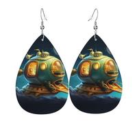 WZYWHJ Happy little spaceship Picture Ladies' leather earrings, simple water droplet pendant, fashionable holiday gift