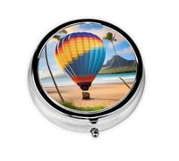 WZYWHJ Hawaii Hot Air Balloon Prints Circular Medicine Box Storage, Portable Travel with compartments, mini Pill Dispenser