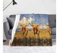 WZYWHJ Highland Cows on The Grassland Printing Blankets Throws - Lightweight Warm Comfortable Soft Durable Home Practical Rest Outdoor