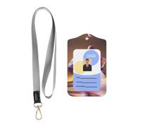 WZYWHJ Holographic Origami Pattern Work Badge Protective Sheath, Leather Identification Card Cover with Detachable Hanging Rope Set