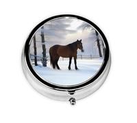WZYWHJ Horse Nature Winter Prints Circular Medicine Box Storage, Portable Travel with compartments, mini Pill Dispenser