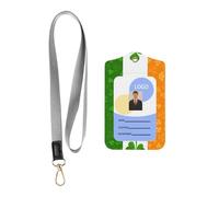 WZYWHJ Irish Flag Printed Work Badge Protective Sheath, Leather Identification Card Cover with Detachable Hanging Rope Set