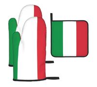 WZYWHJ Italian Flag Pattern Oven Gloves and Pot Rack 3-Piece Set Thickened Long Kitchen mitt