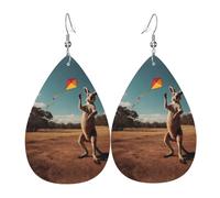 WZYWHJ Kangaroo flying a kite Picture Ladies' leather earrings, simple water droplet pendant, fashionable holiday gift