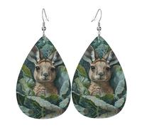 WZYWHJ Kangaroo in the Cabbage Picture Ladies' leather earrings, simple water droplet pendant, fashionable holiday gift