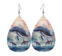 WZYWHJ Killer whales in the waves Picture Ladies' leather earrings, simple water droplet pendant, fashionable holiday gift
