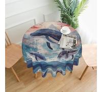 WZYWHJ Killer whales in the waves Picture Round long tablecloth anti overflow and wrinkle resistant dining table cloth 60 inches