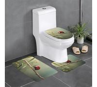 WZYWHJ Ladybug on a Stick Printing Bathroom mat Sets of 3 Bathroom Floor Mats,Non-Slip, Durable,Does Easy to Clean Suitable for Bathroom and Toilet