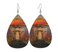 WZYWHJ Ladybug under mushroom Picture Ladies' leather earrings, simple water droplet pendant, fashionable holiday gift