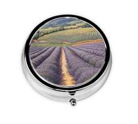 WZYWHJ Lavender Fields printing Circular medicine box storage, portable travel with compartments, mini pill dispenser