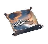 WZYWHJ Leather Storage Tray for Bedside Table, Desk, Dressing Table, and More - Easy to Clean Small Cruise Ship on The sea Printing