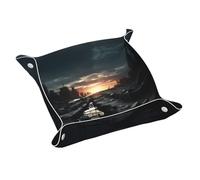 WZYWHJ Leather Storage Tray for Bedside Table, Desk, Dressing Table, and More - Easy to Clean Small Dark Skies Printed