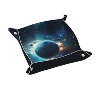 WZYWHJ Leather Storage Tray for Bedside Table, Desk, Dressing Table, and More - Easy to Clean Small Deep Blue Planet Printed