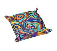 WZYWHJ Leather Storage Tray for Bedside Table, Desk, Dressing Table, and More - Easy to Clean Small Psychedelic Colors Printing