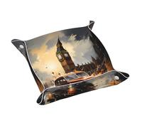 WZYWHJ Leather Storage Tray - Quality Scratch Resistant Waterproof Tray for Keys, Watches, Jewelry, and More S London Color Taxi Picture