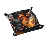 WZYWHJ Leather Storage Tray - Quality Scratch Resistant Waterproof Tray for Keys, Watches, Jewelry, and More M roosters dressed in many colors Picture