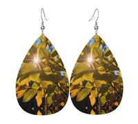 WZYWHJ Leaves glowing in the sun Picture Ladies' leather earrings, simple water droplet pendant, fashionable holiday gift