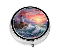 WZYWHJ Lighthouse Diamond Painting Pattern Circular Medicine Box Storage, Portable Travel with compartments, mini Pill Dispenser