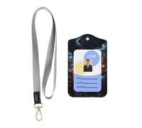 WZYWHJ Lightning Fever Tennis Pattern Work Badge Protective Sheath, Leather Identification Card Cover with Detachable Hanging Rope Set