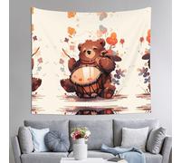 WZYWHJ Little brown bear playing drums Printing Indoor Decor Tapestry 60x51 in : Soft, Quality and lightweight Suitable for wall hanging tapestries