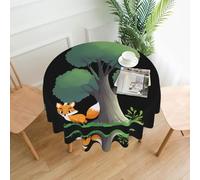 WZYWHJ Little fox behind the tree Picture Round long tablecloth anti overflow and wrinkle resistant dining table cloth 60 inches