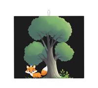 WZYWHJ Little fox behind the tree Printing Drying Mat for Kitchen : Made of sponge Water absorbent, With lanyard for hanging 18 x 16 in