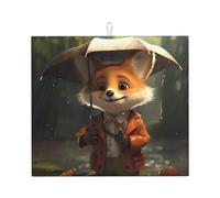 WZYWHJ Little fox holding an umbrella Printing Drying Mat for Kitchen : Made of sponge Water absorbent, With lanyard for hanging 18 x 16 in